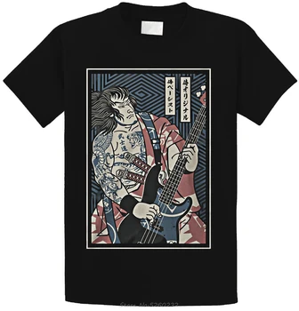 Японская футболка Samurai Guitar, черная хлопковая мужская футболка S-3XL, американский поставщик, мужские футболки, топы, хлопковые футболки для фитнеса с коротким рукавом