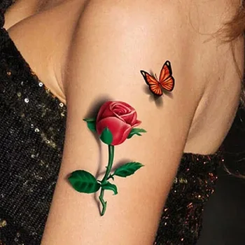 3D Временный Съемный Водонепроницаемый Красочный Боди-Арт Бабочка Цветок Татуировки Стикер 3D Бабочка Роза Цветок для Тела Женщин