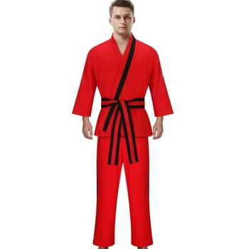 Мужской костюм Кобра Кай Красного цвета, Тренировочная форма для каратэ с поясом, Костюмы для косплея на Хэллоуин, Взрослый размер