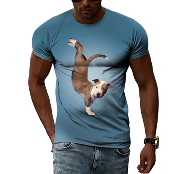 Мужская футболка с рисунком собаки в стиле хип-хоп с 3D-принтом, модный повседневный топ с воротником-стойкой и забавным животным принтом, короткий рукав, Модный тренд личности