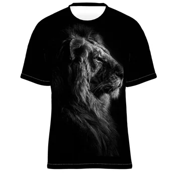 3D мужская футболка, модный летний топ с принтом, классический уличный топ с рисунком Льва и тигра, очень большой короткий рукав, уличная индивидуальность.