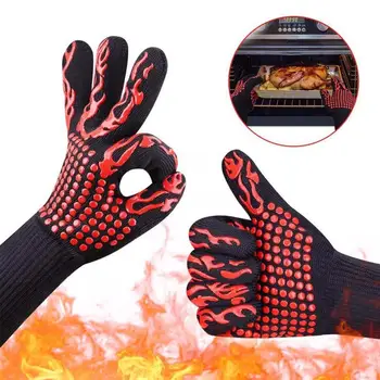Перчатки для гриля LMETJMA при температуре 1472 ° F (800 ° C), Термостойкие Перчатки для приготовления барбекю, прихватки для духовки, нескользящие силиконовые перчатки для выпечки KC0284