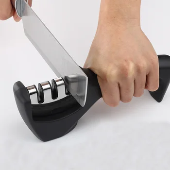 Трехступенчатая точилка для ножей Jaswehome, аксессуары для кухонных ножей, инструмент для полировки лезвий ножей, Простое ручное управление, модернизированная бытовая точилка