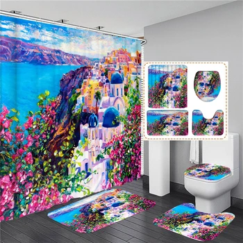 Цветочная водонепроницаемая занавеска для душа из полиэстера, Морские цветы, декорации, Комплект штор для ванной комнаты, Нескользящий коврик для ванной, Коврик для унитаза