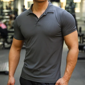 Мужская спортивная тренировочная Летняя футболка-поло Ice Silk с коротким рукавом, мужская повседневная быстросохнущая футболка для бега в тренажерном зале, фитнеса, тонкие футболки, топы, одежда