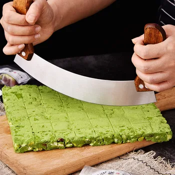 Нож для овощной нуги из нержавеющей стали, домашний нож для пиццы с травами, с двойной деревянной ручкой, Кухонные инструменты для резки и выпечки