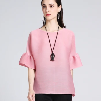 Женская рубашка Miyake от haute couture в складку с расклешенными рукавами, элегантная футболка, большая свободная дизайнерская эстетичная одежда