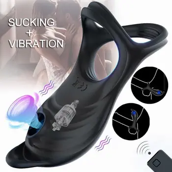Кольцо для члена, вибратор для мужчины с функцией сосания, кольцо для пениса, стимулятор клитора с дистанционным управлением, секс-игрушка с 5 вибрациями для мужчин и пар