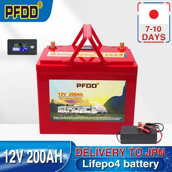 Аккумулятор LiFePO4 12V 200Ah Встроенный литий-железо-фосфатный аккумулятор BMS для гольф-кара, кемпинга на колесах, солнечной батареи с зарядным устройством