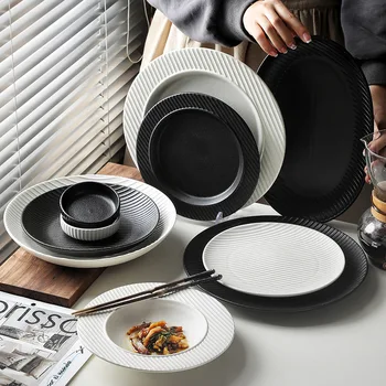 Керамическая посуда Premium Sense Hotel Тарелка для стейка с глазурью Винтажная Черно-белая Западная Обеденная тарелка Домашняя Обеденная Тарелка