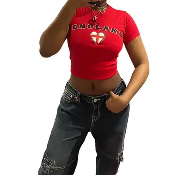 Летняя женская красная футболка с графическим принтом Y2K clothes, Уличная Укороченная футболка, Эстетическая Готическая футболка Harajuku, Тонкая Модная футболка Эмо
