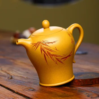 300 мл Большой желтый чайник из Исинской фиолетовой глины, чайник Zisha, Чайный набор ручной работы Кунг-фу, Чайная посуда