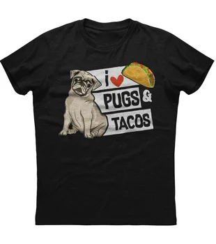 I Love Tacos & Pugs Забавная Подарочная футболка Для владельцев Мопсов из 100% хлопка С Круглым вырезом, Летняя Повседневная Мужская футболка С коротким рукавом, Размер S-3XL