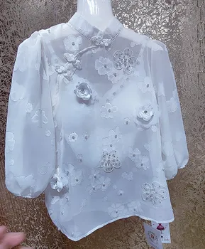 Женская рубашка с бриллиантовым бисером в стиле ретро, весна-лето, блузка с длинным рукавом