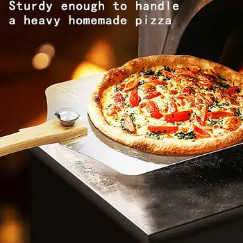 Лопатка для переворачивания пиццы, Складная Силиконовая Деревянная ручка с жестким анодированием и перфорацией, 1 шт. Нескользящий алюминиевый инструмент для очистки теста от кожуры при выпечке